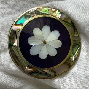 925 Silver, Onyx, Abalone and Mother of Pearl Brooch.